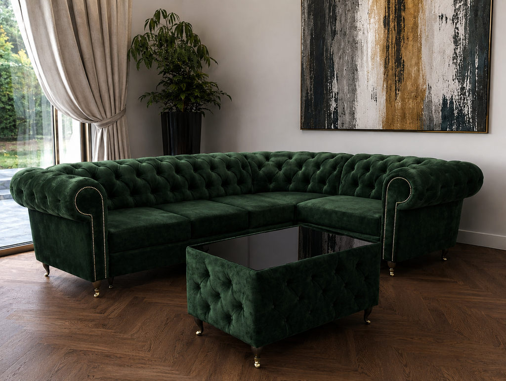 Zielony narożnik tapicerowany Chesterfield do salonu Meble RANAR