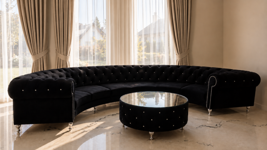 Narożnik półokrągły Chesterfield ze stolikiem